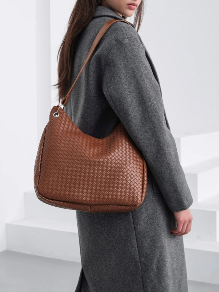 Woven Leather Hobo Shoulder Bag