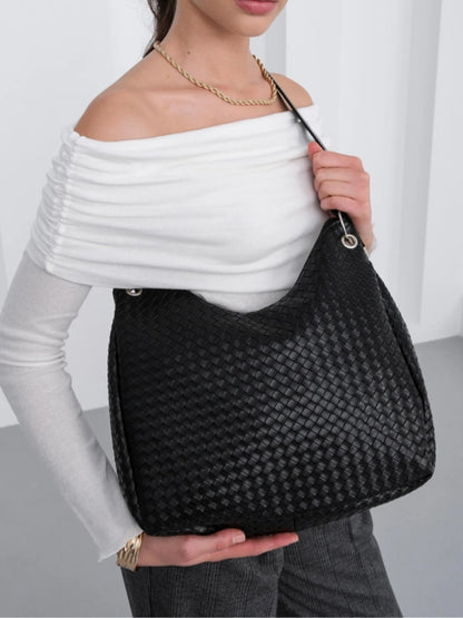 Woven Leather Hobo Shoulder Bag