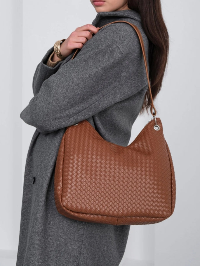 Woven Leather Hobo Shoulder Bag