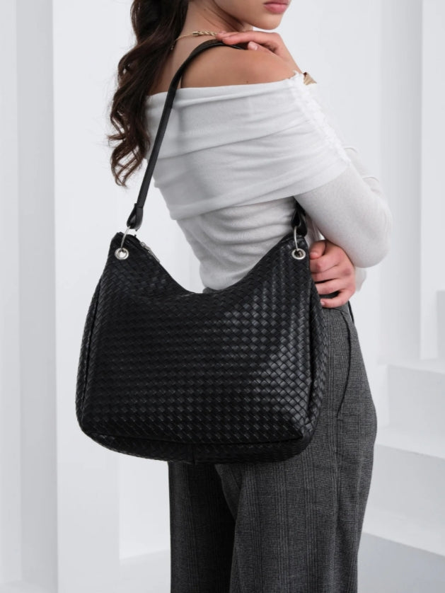 Woven Leather Hobo Shoulder Bag