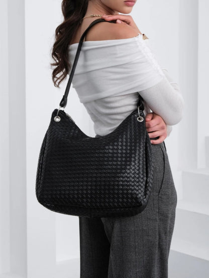Woven Leather Hobo Shoulder Bag