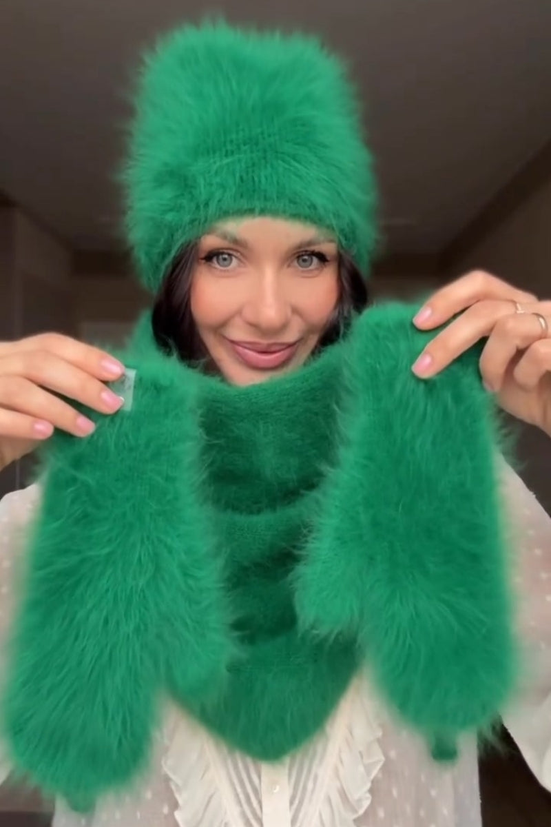 Green Fur Hat & Scarf &Gloves Set
