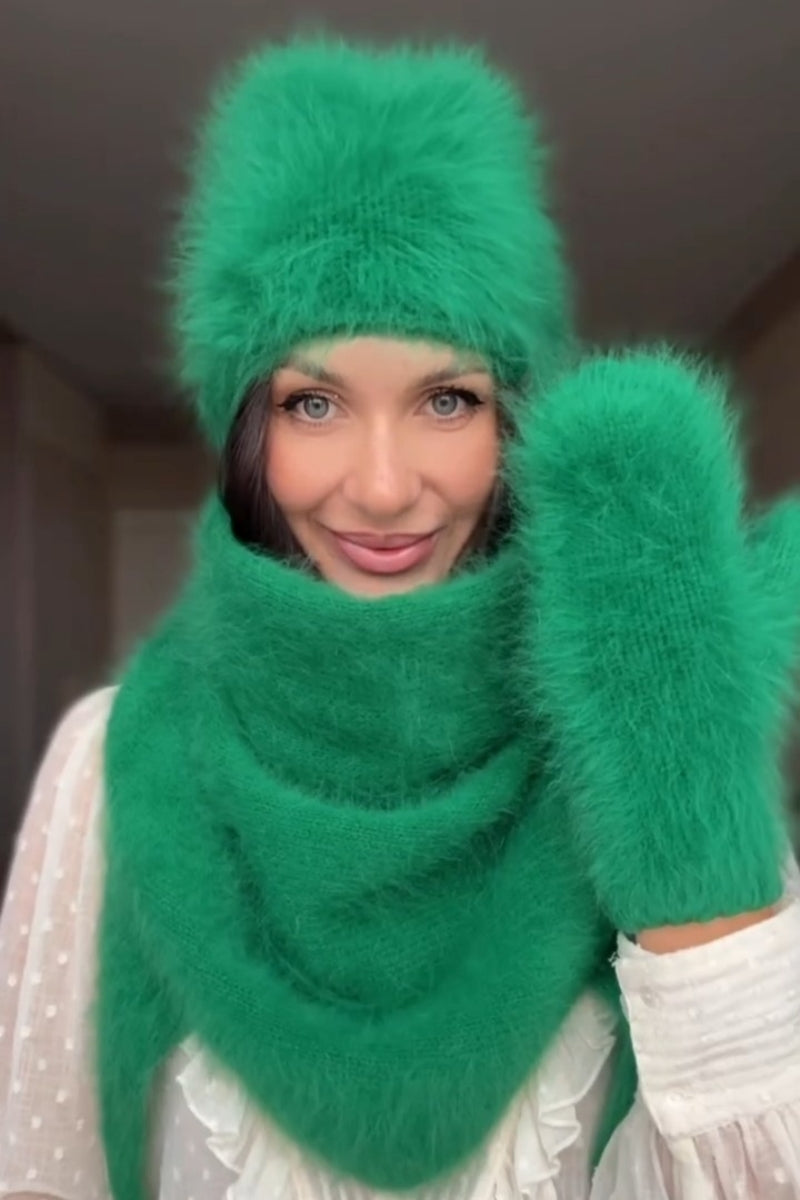 Green Fur Hat & Scarf &Gloves Set
