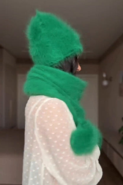 Green Fur Hat & Scarf &Gloves Set