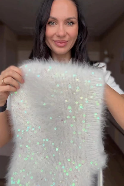 White Angora Hat & Mittens Set