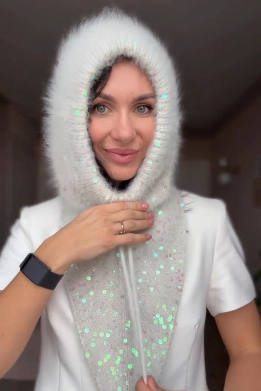 White Angora Hat & Mittens Set