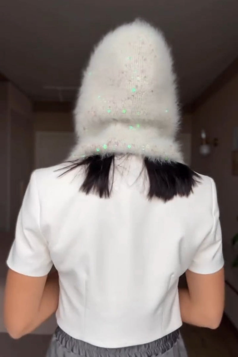 White Angora Hat & Mittens Set