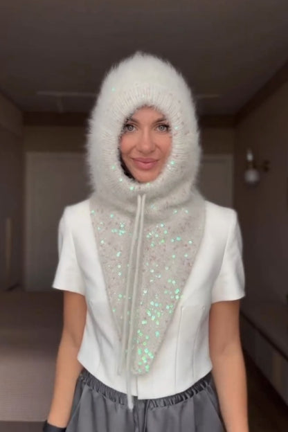 White Angora Hat & Mittens Set