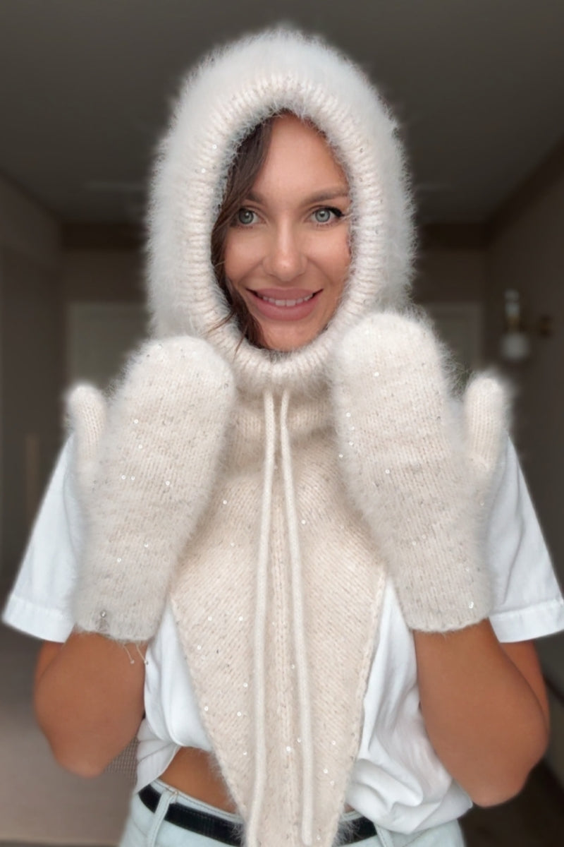 White Angora Hat & Mittens Set