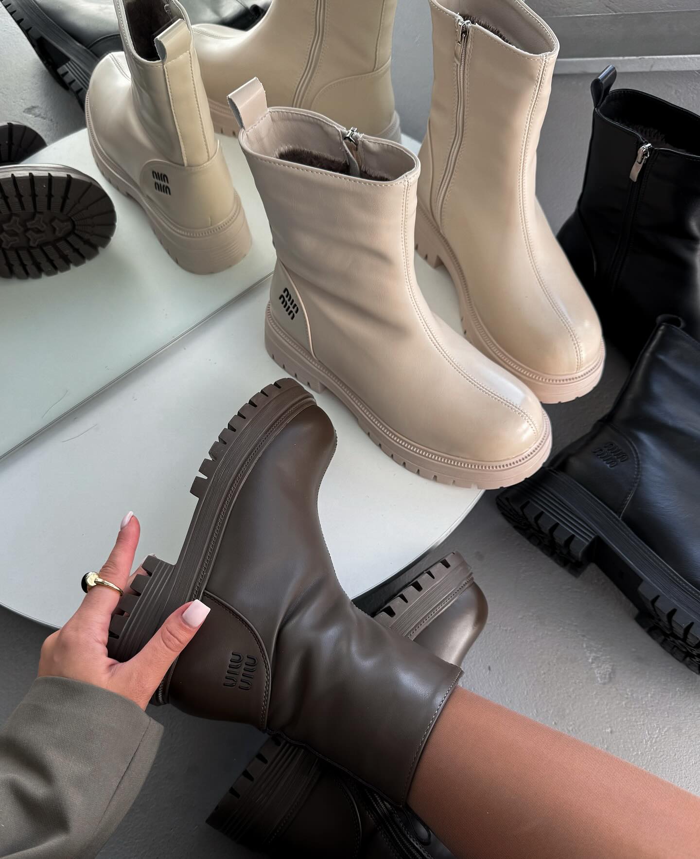 Chunky-Soled Leather Ankle Boots