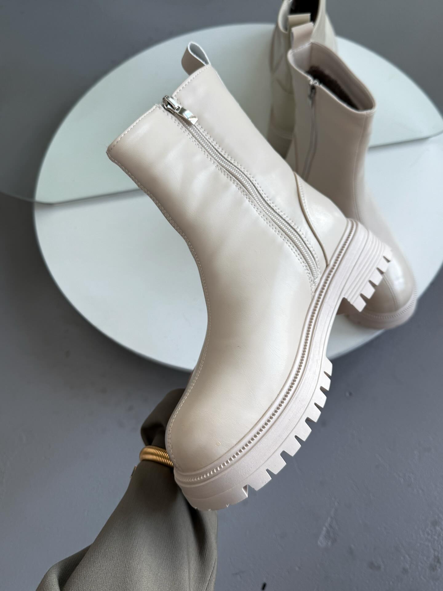Chunky-Soled Leather Ankle Boots