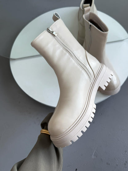 Chunky-Soled Leather Ankle Boots