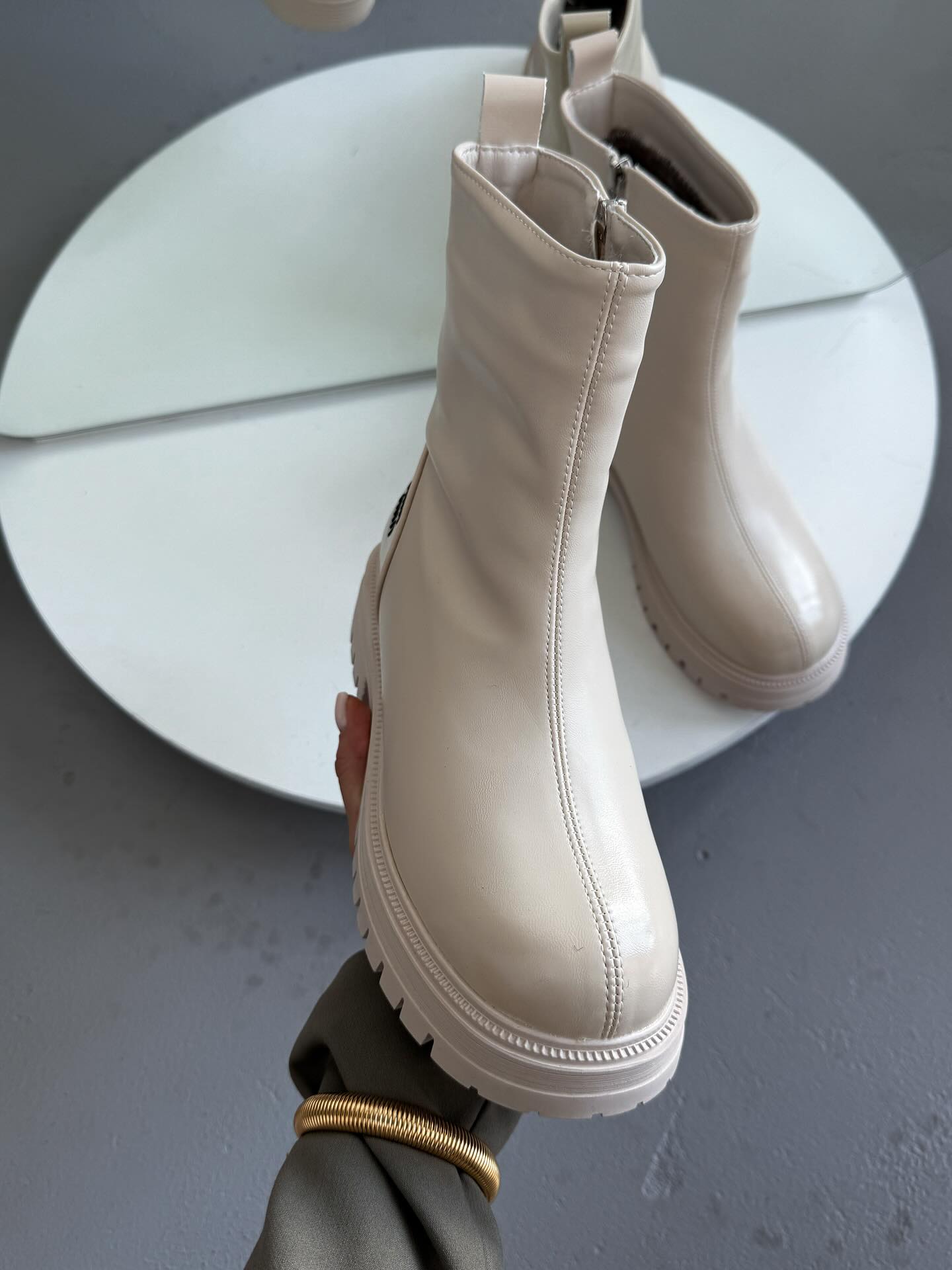 Chunky-Soled Leather Ankle Boots