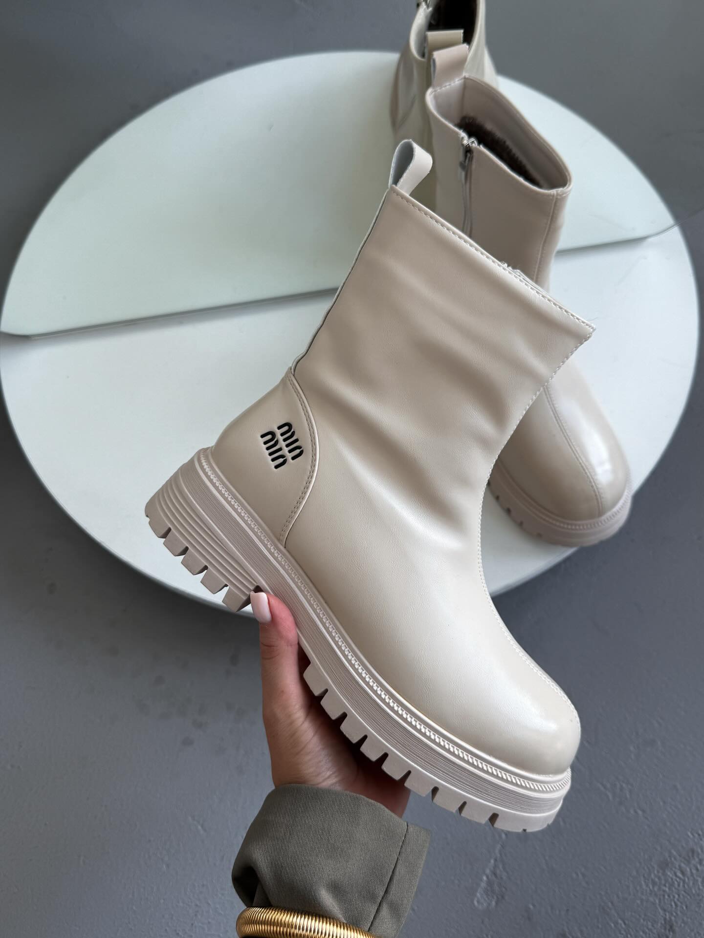 Chunky-Soled Leather Ankle Boots