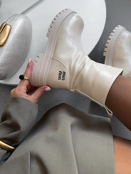 Chunky-Soled Leather Ankle Boots