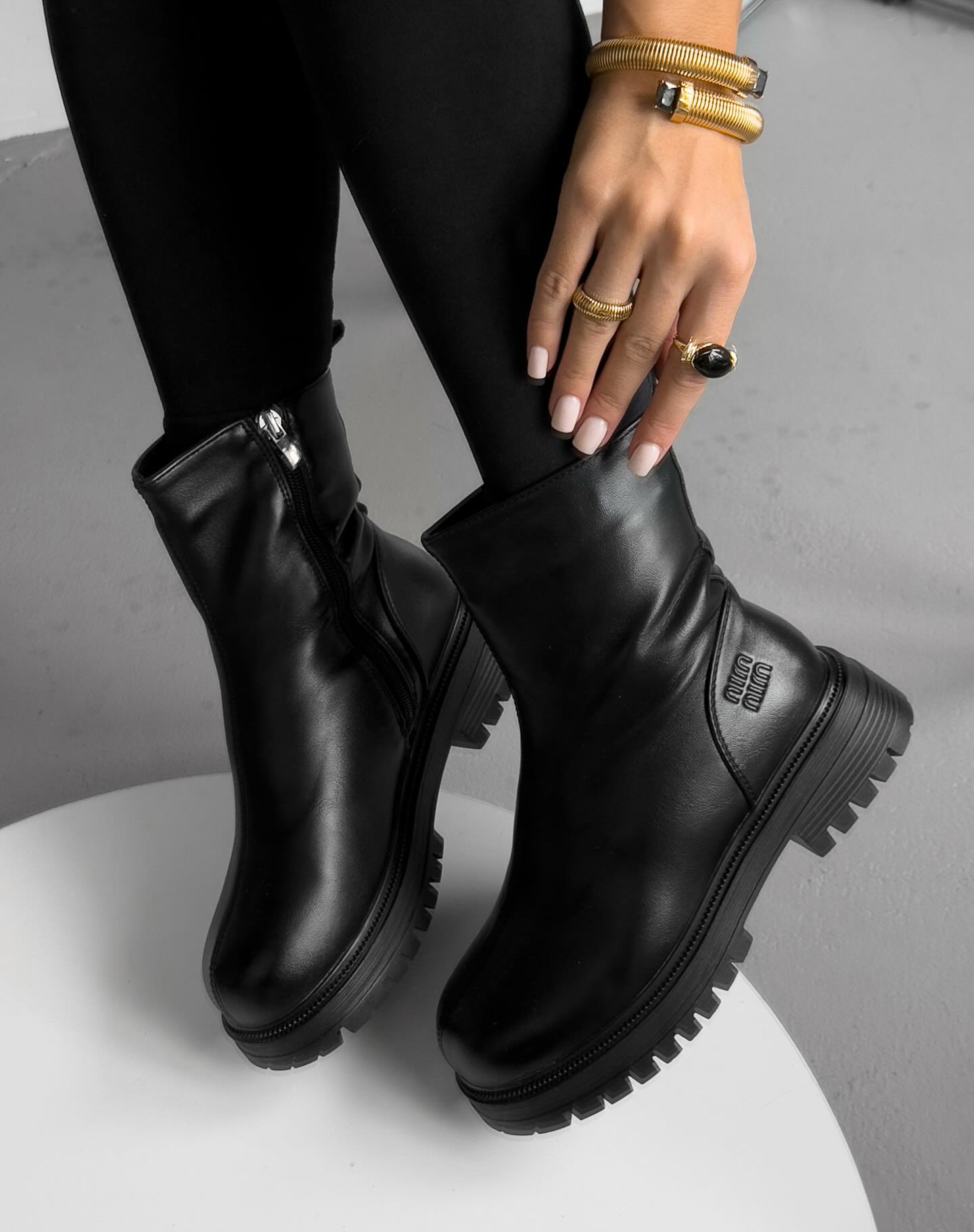 Chunky-Soled Leather Ankle Boots