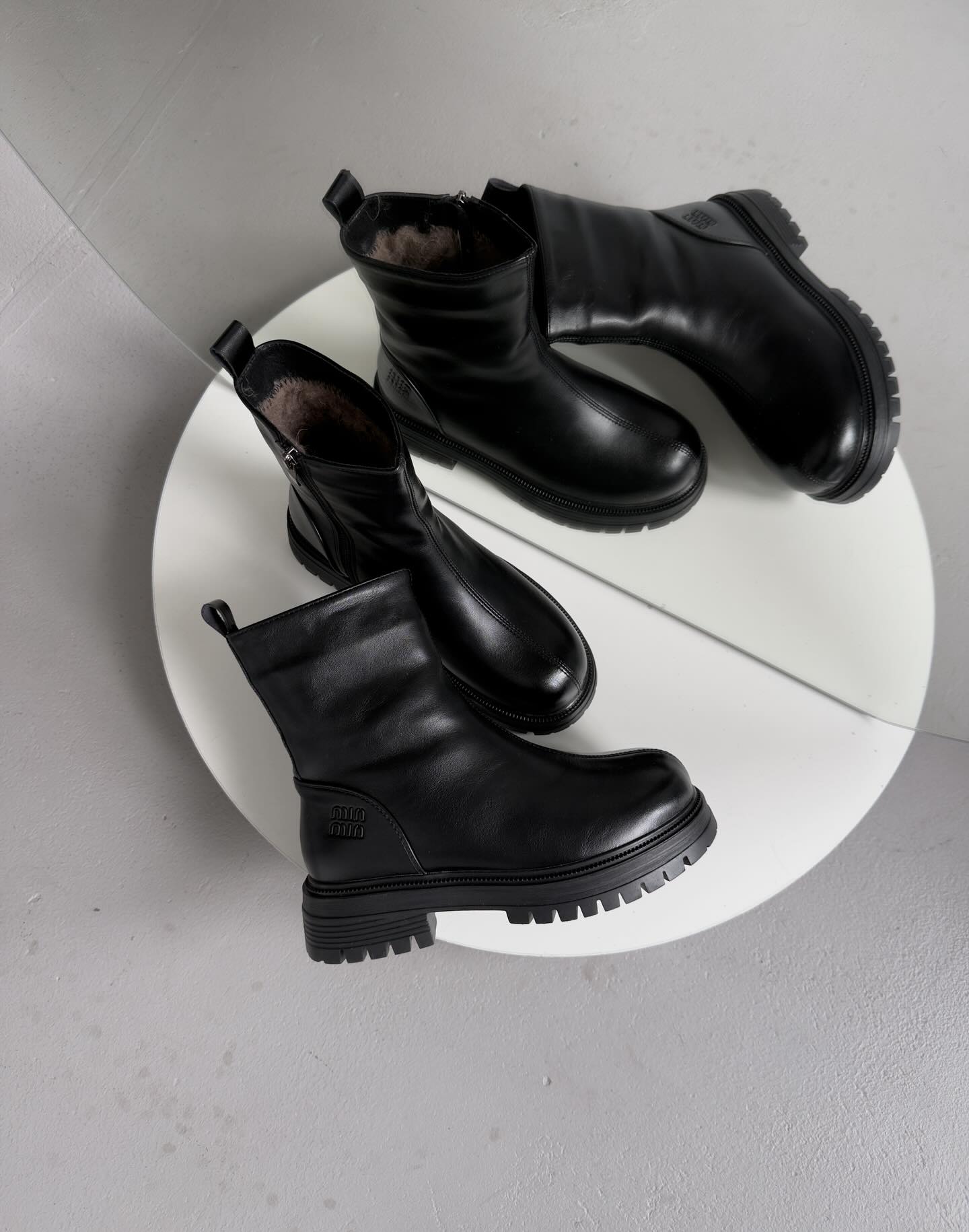 Chunky-Soled Leather Ankle Boots