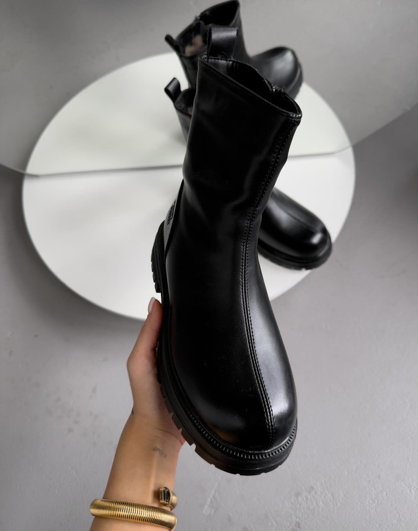Chunky-Soled Leather Ankle Boots
