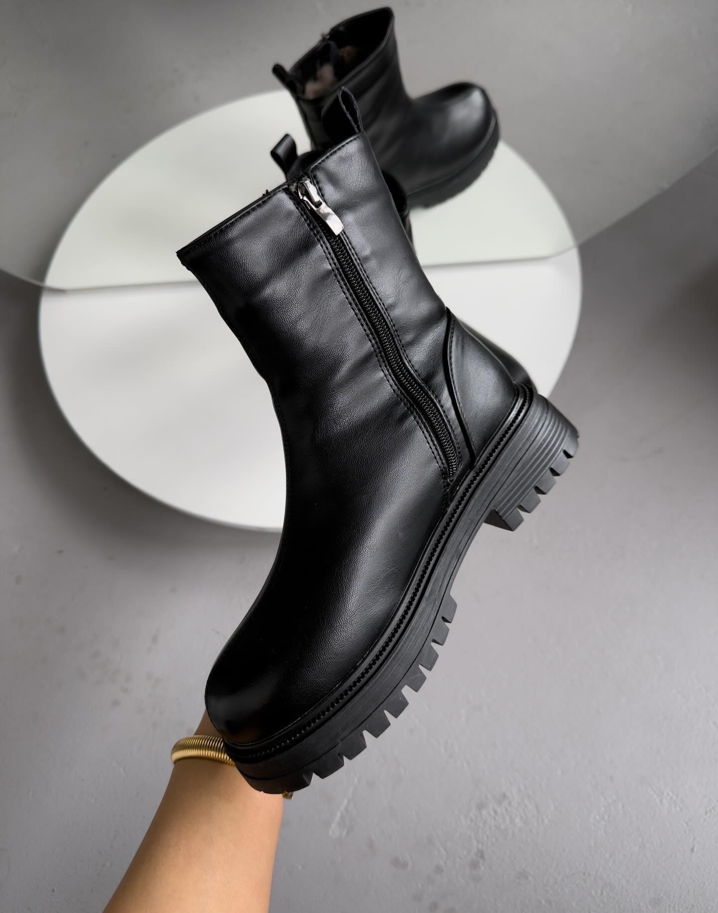Chunky-Soled Leather Ankle Boots