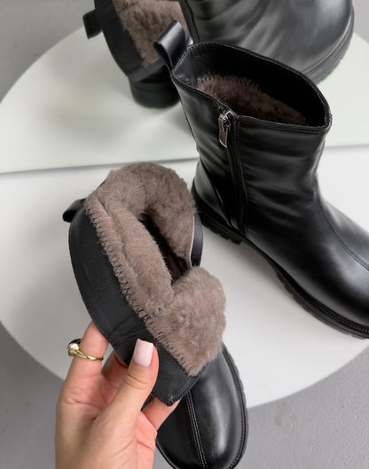 Chunky-Soled Leather Ankle Boots