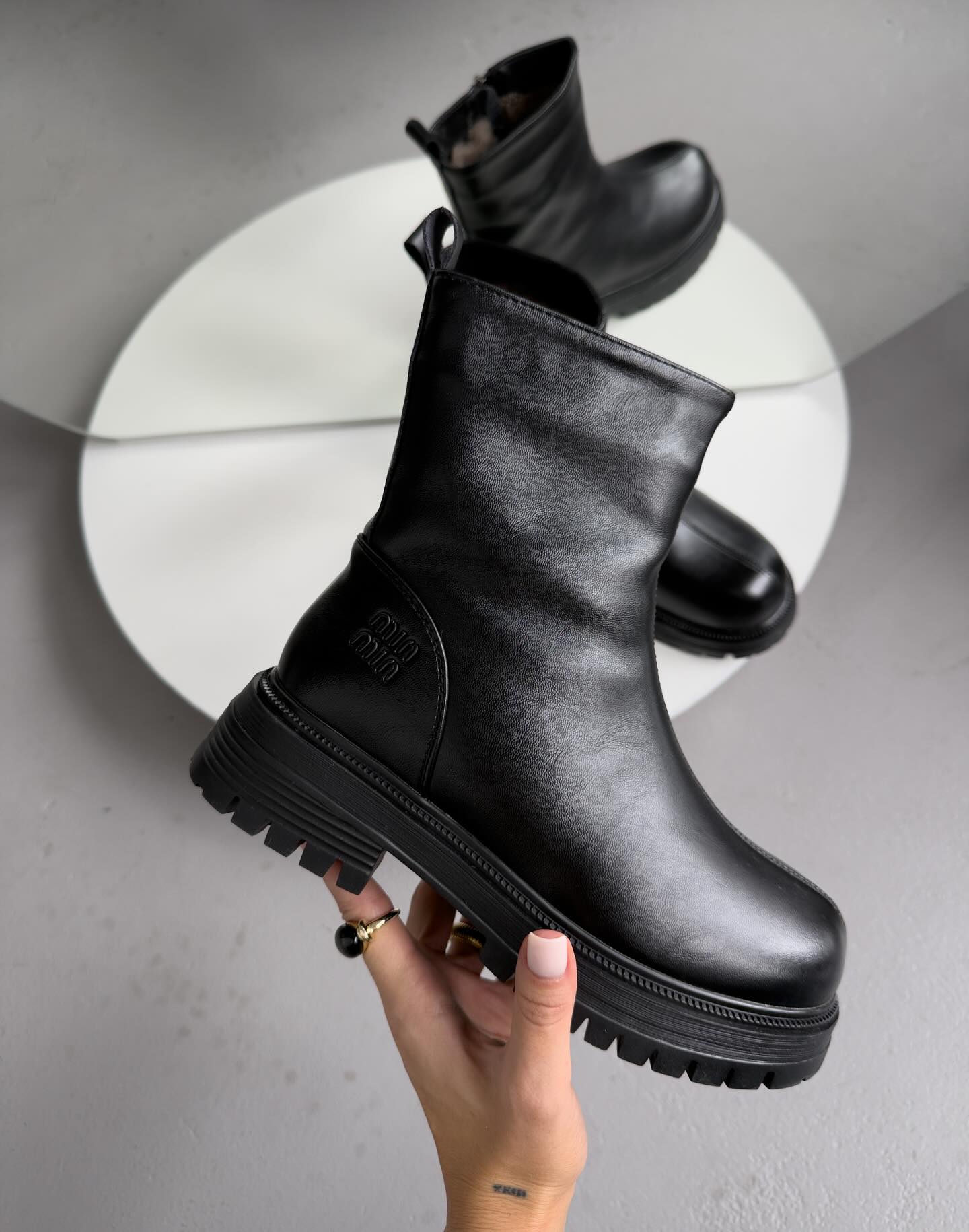 Chunky-Soled Leather Ankle Boots