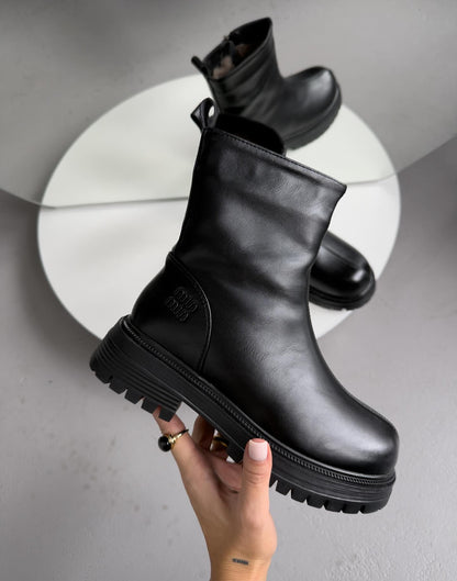 Chunky-Soled Leather Ankle Boots