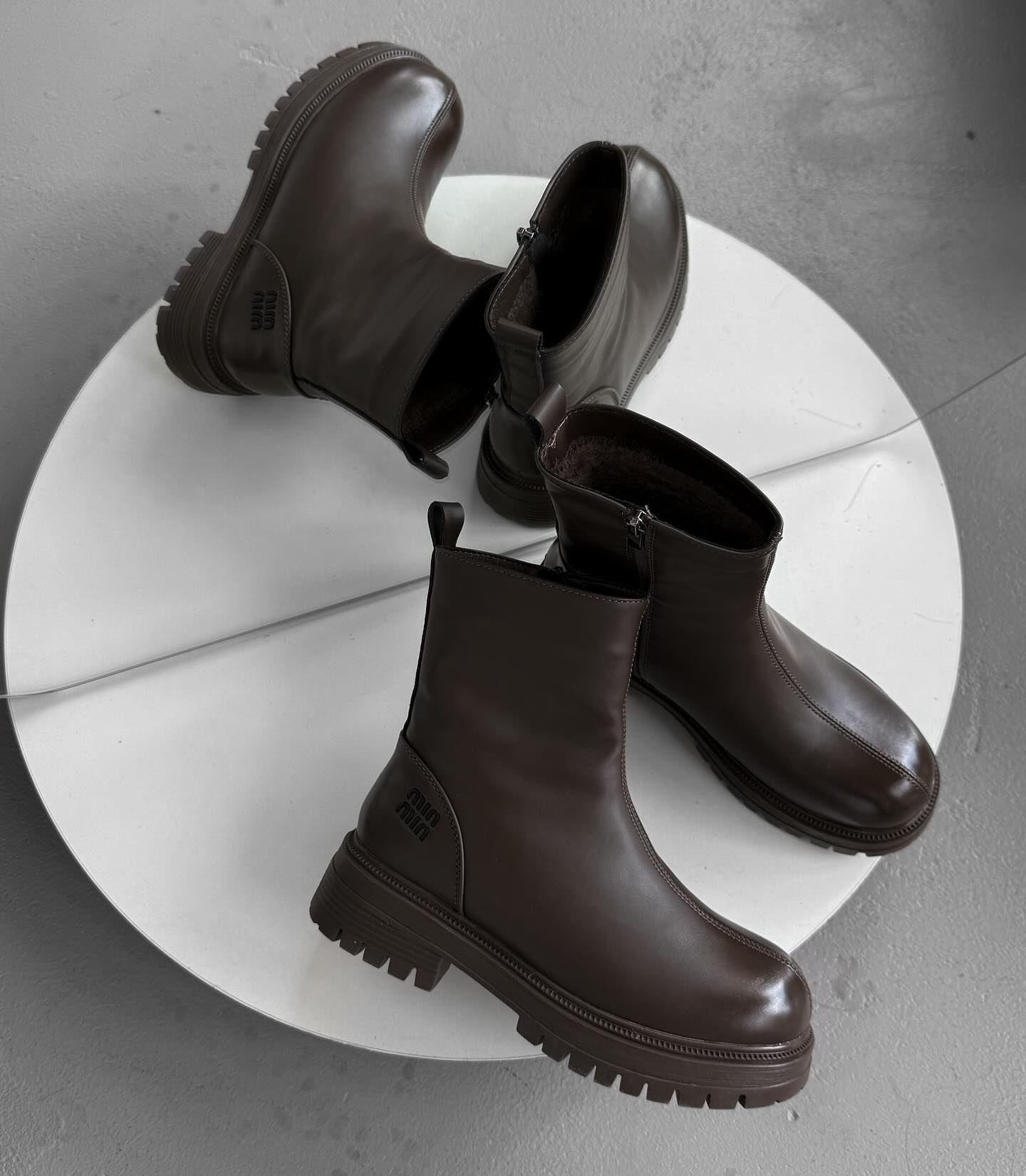 Chunky-Soled Leather Ankle Boots