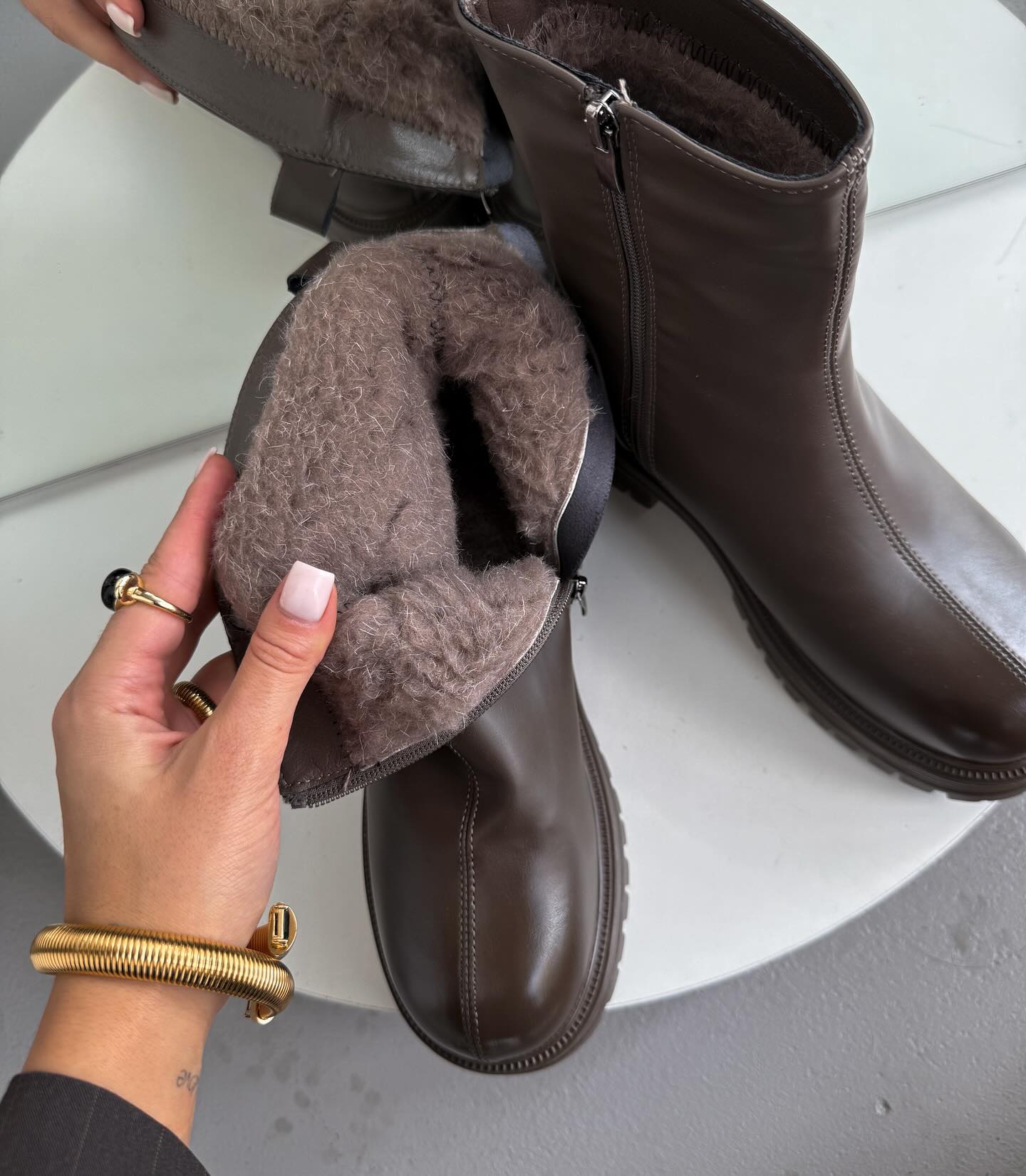 Chunky-Soled Leather Ankle Boots
