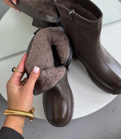 Chunky-Soled Leather Ankle Boots