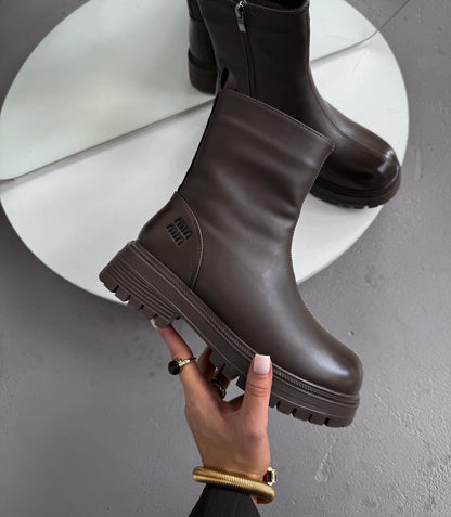 Chunky-Soled Leather Ankle Boots
