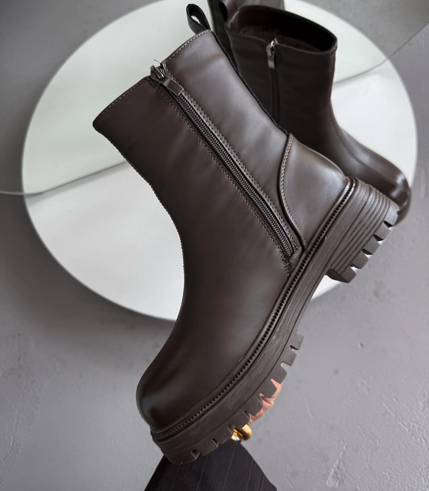 Chunky-Soled Leather Ankle Boots