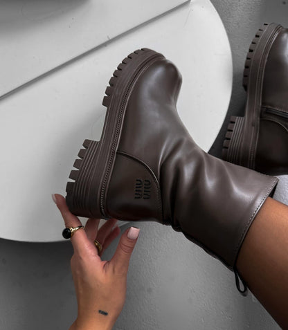 Chunky-Soled Leather Ankle Boots