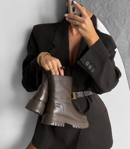 Chunky-Soled Leather Ankle Boots