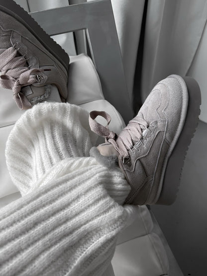 Gray Platform Sneakers With Fur-Lined Details