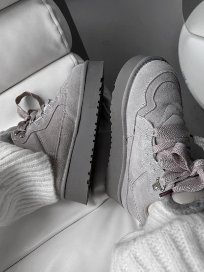 Gray Platform Sneakers With Fur-Lined Details