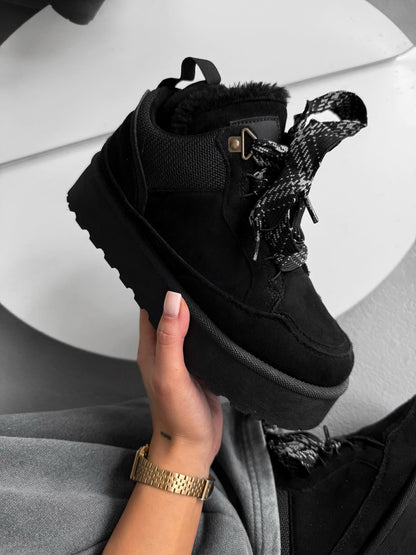 Beige Platform Sneakers With Oversized Wool-Effect Laces