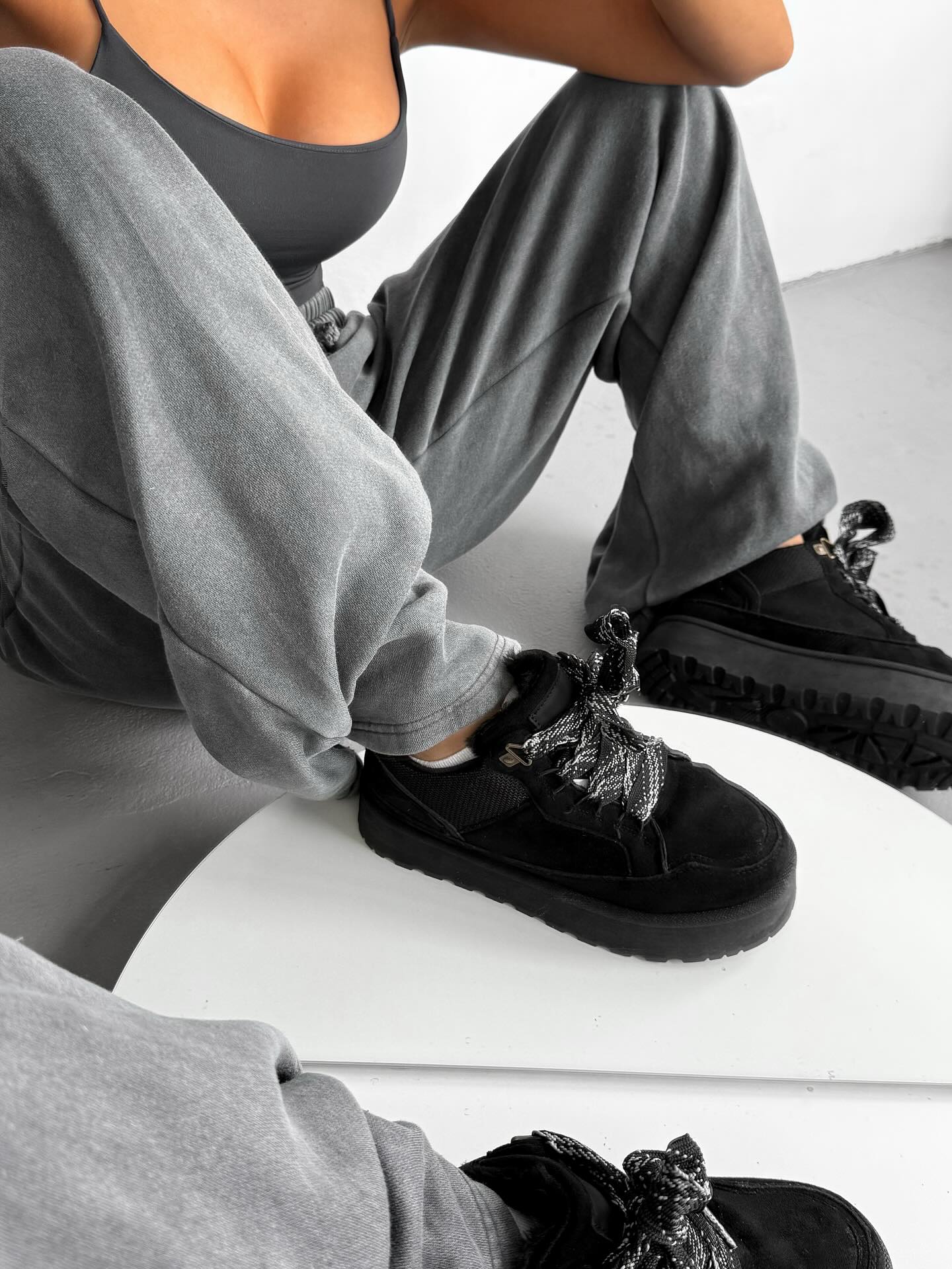 Beige Platform Sneakers With Oversized Wool-Effect Laces