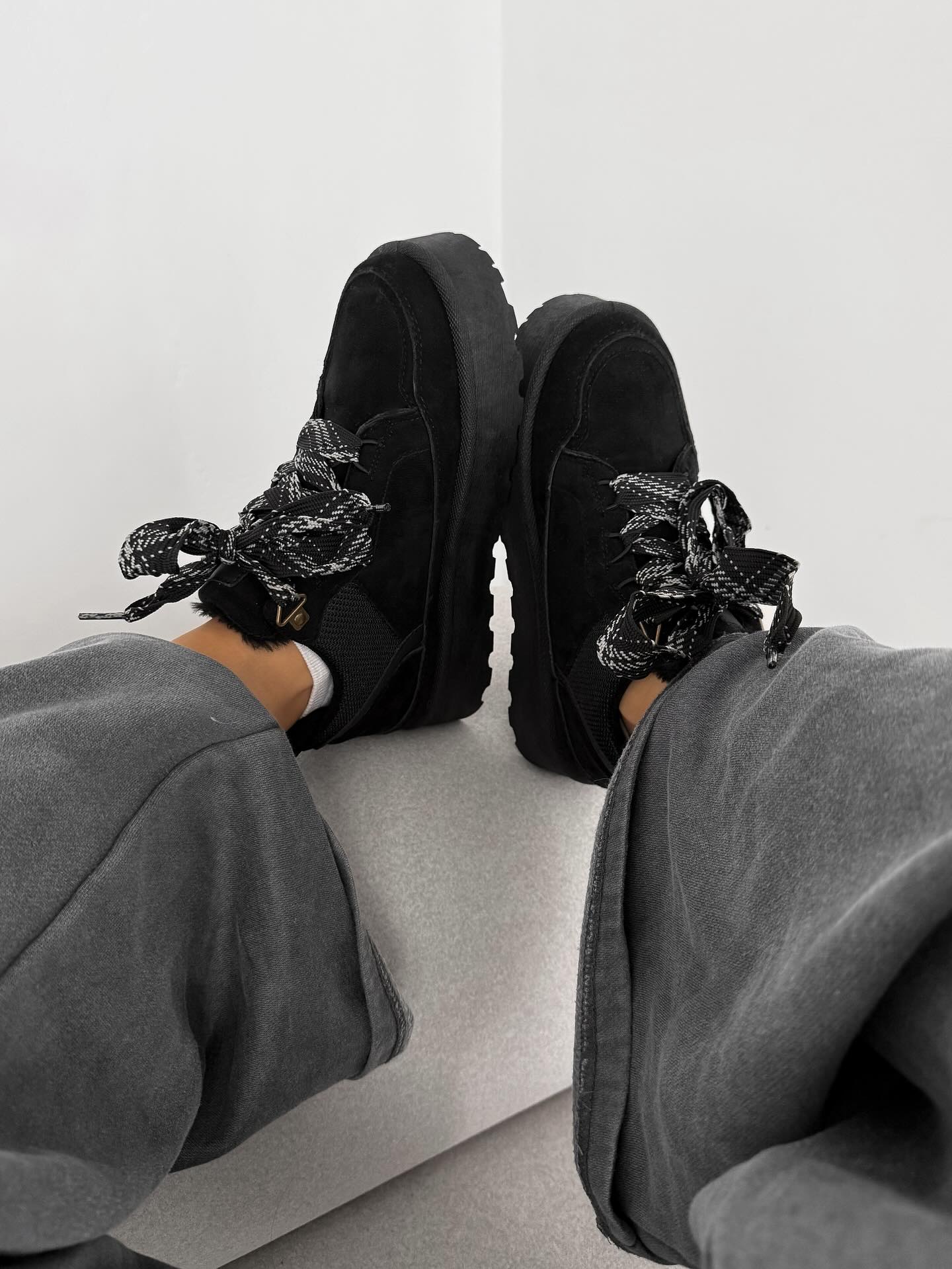 Beige Platform Sneakers With Oversized Wool-Effect Laces