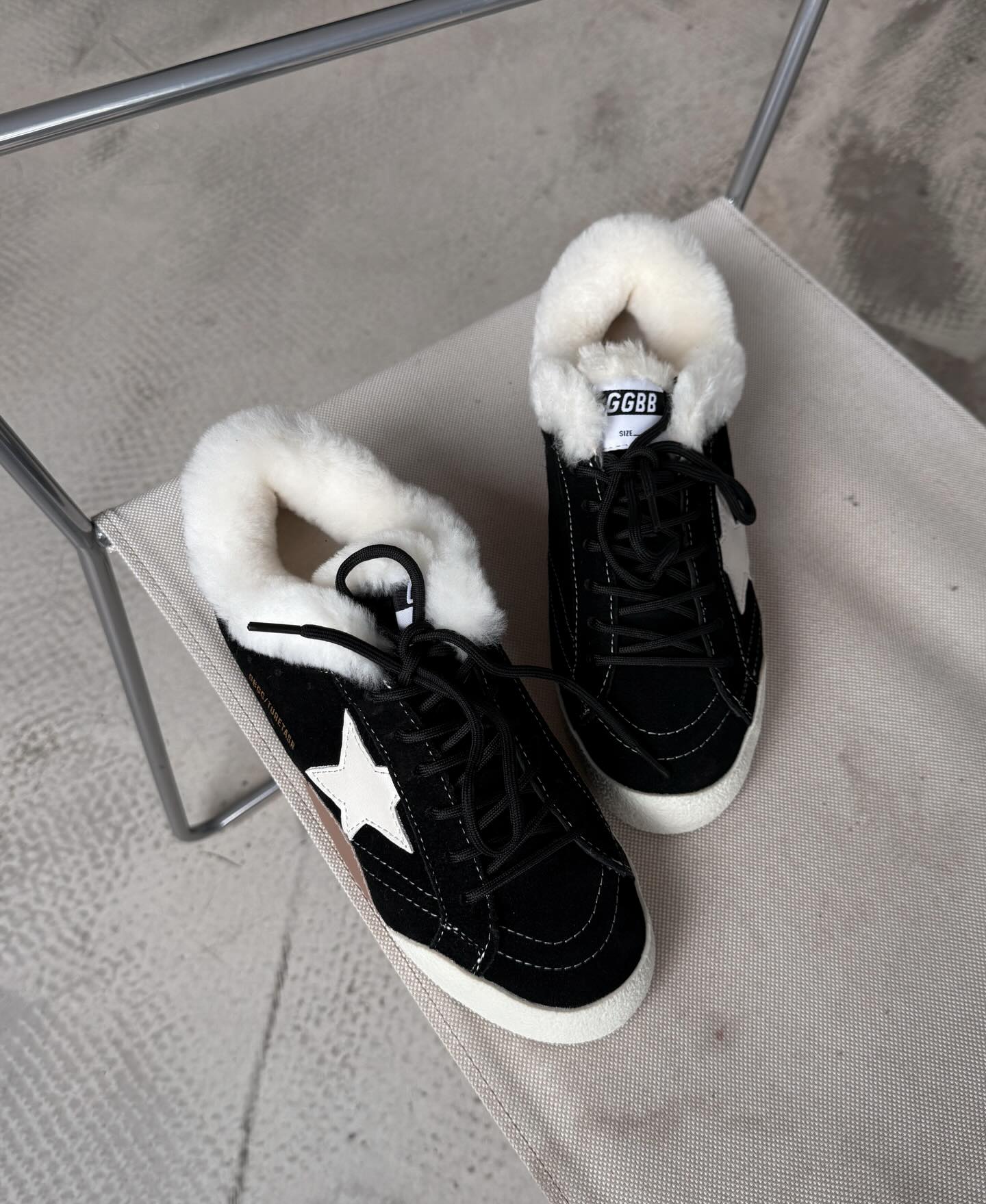 Black High-Top Sneaker Boots With White Star Accent