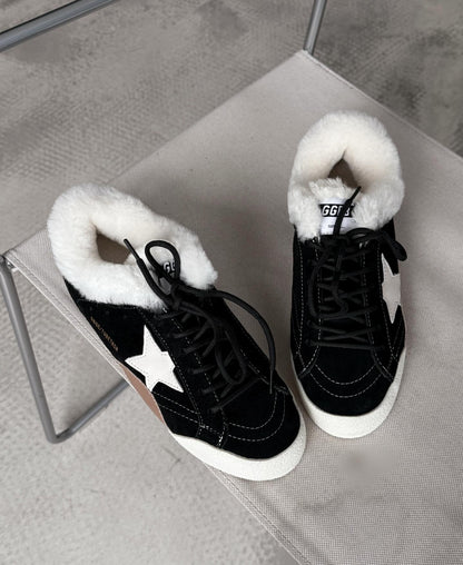 Black High-Top Sneaker Boots With White Star Accent