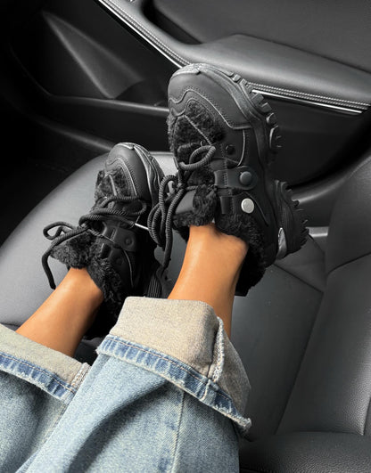 Platform Sneakers With Faux Fur Lining