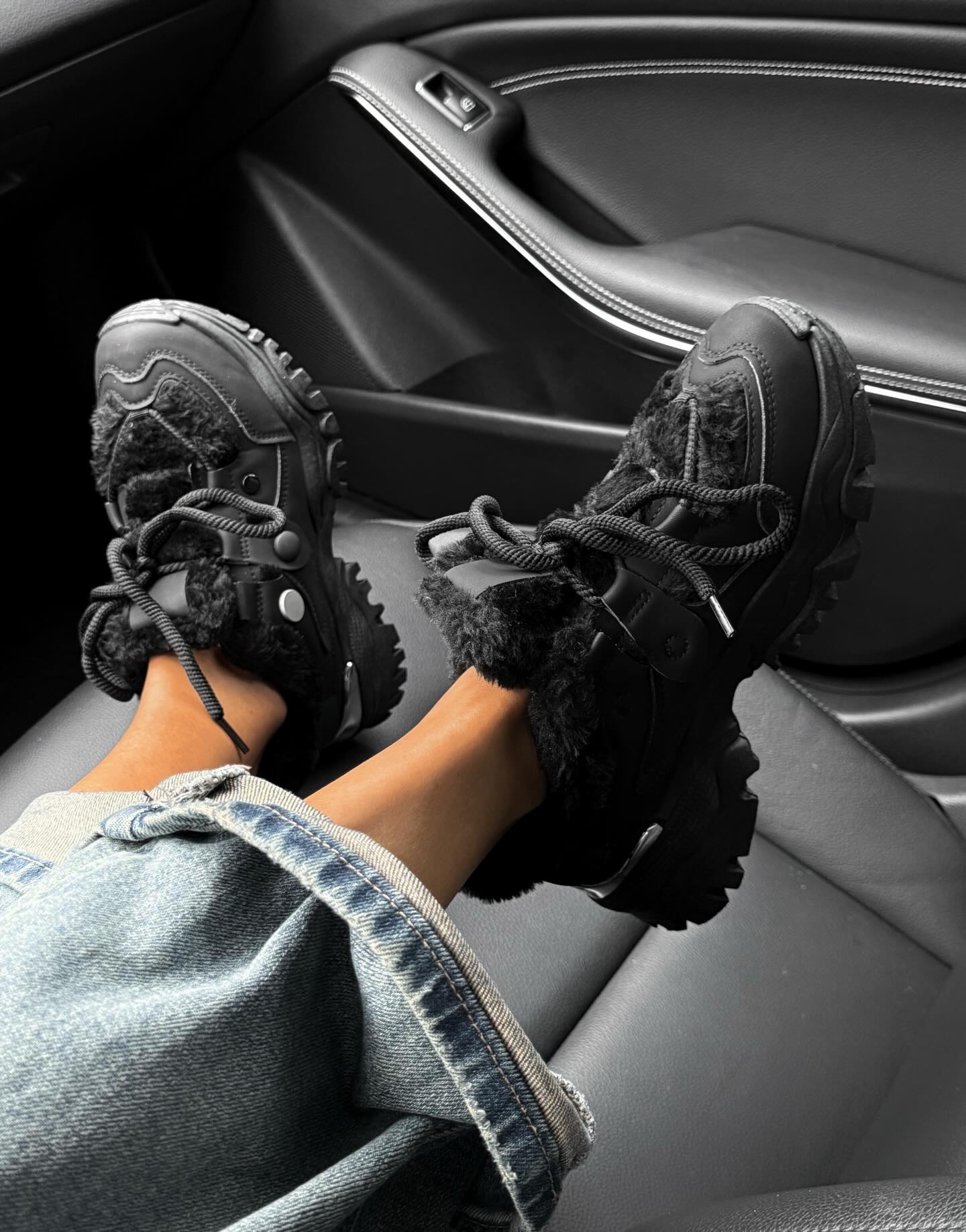 Platform Sneakers With Faux Fur Lining