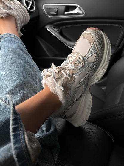 Platform Sneakers With Faux Fur Lining