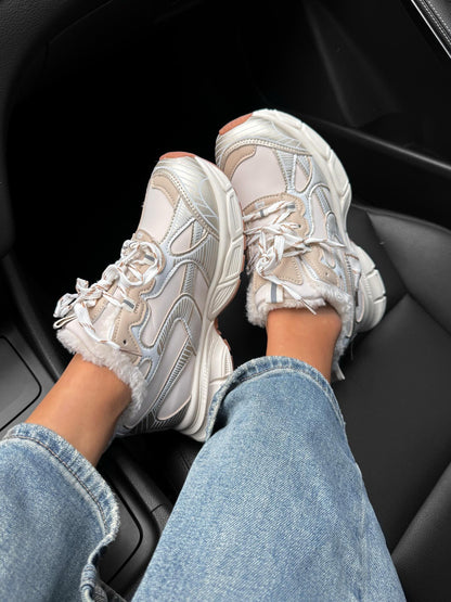 Platform Sneakers With Faux Fur Lining