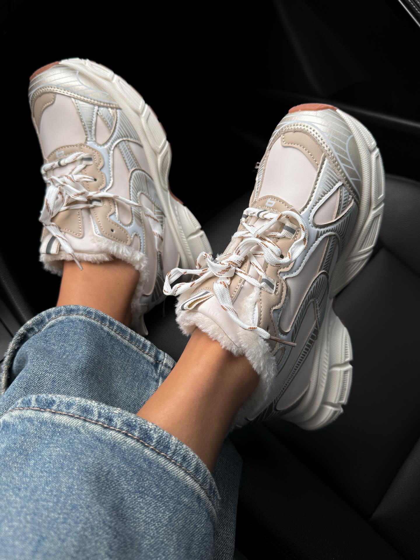 Platform Sneakers With Faux Fur Lining