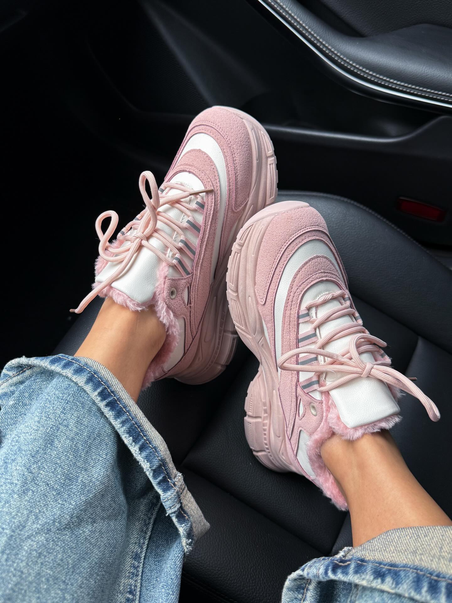 Platform Sneakers With Faux Fur Lining