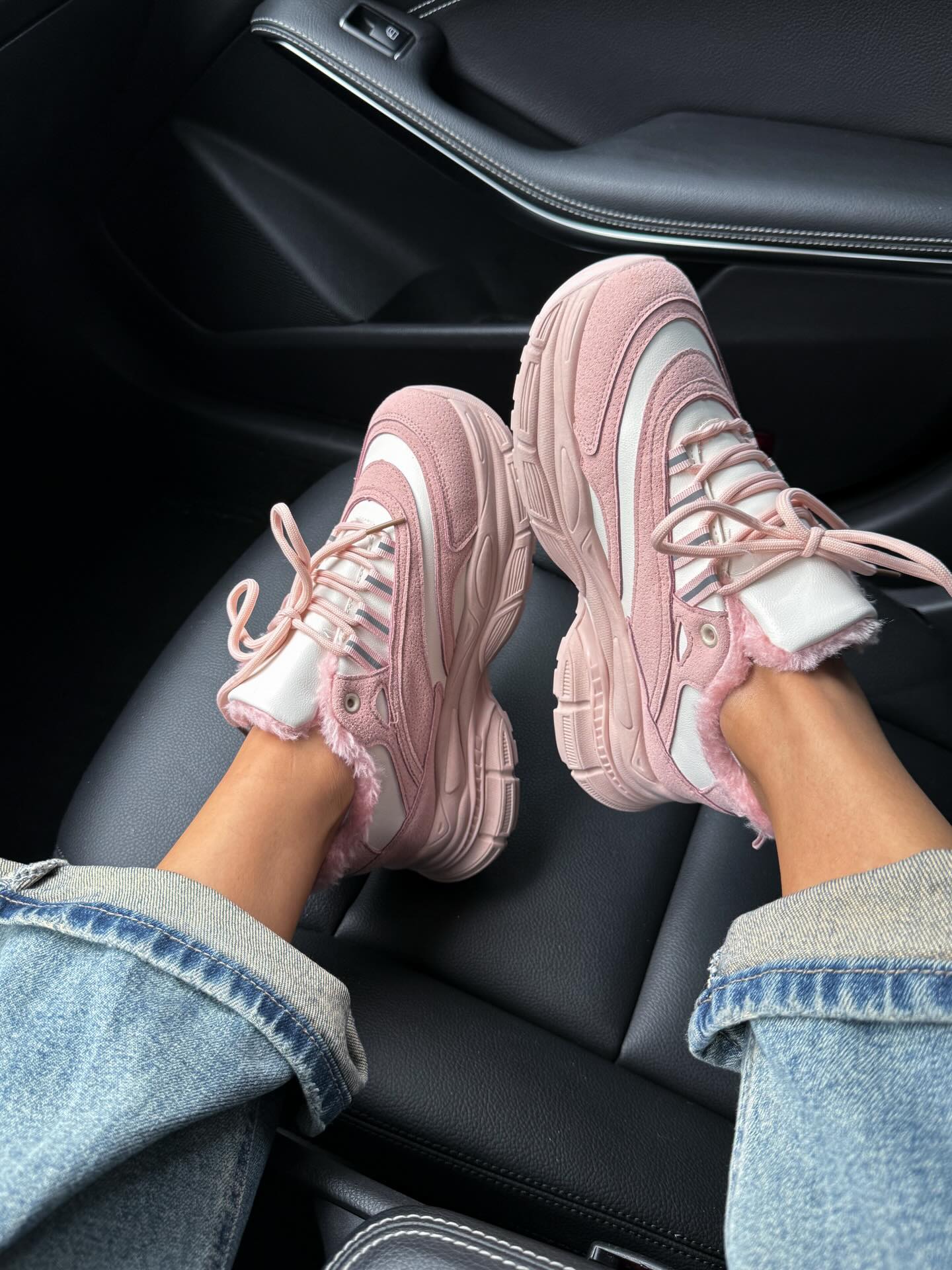 Platform Sneakers With Faux Fur Lining