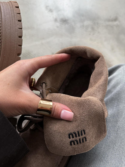 Suede Boots With Cushioned Fold-Over Collar