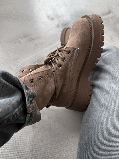 Suede Boots With Cushioned Fold-Over Collar