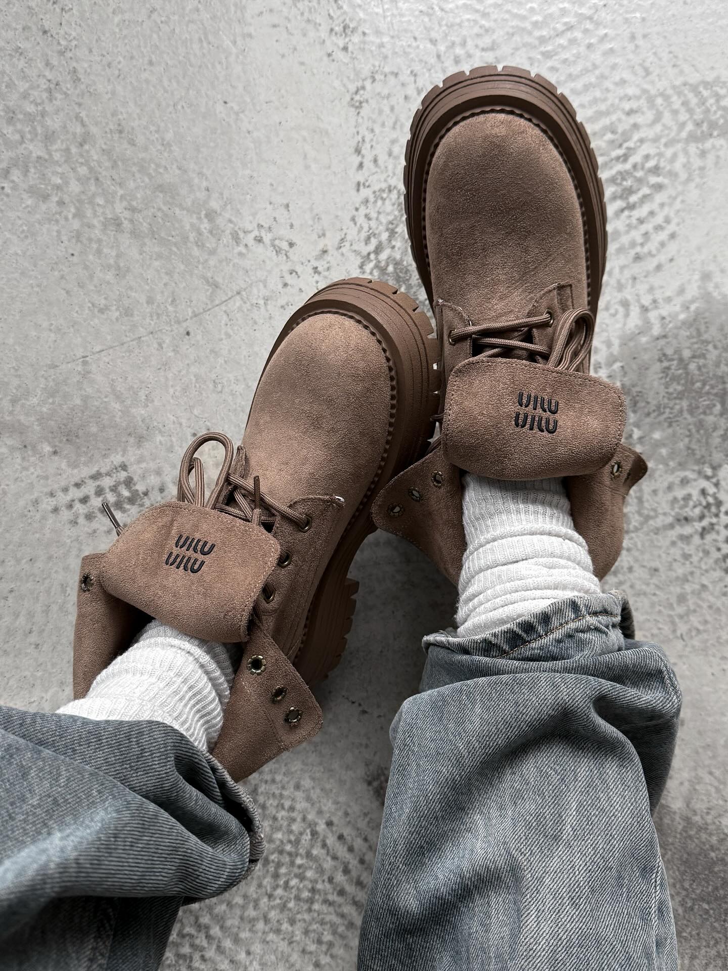 Suede Boots With Cushioned Fold-Over Collar